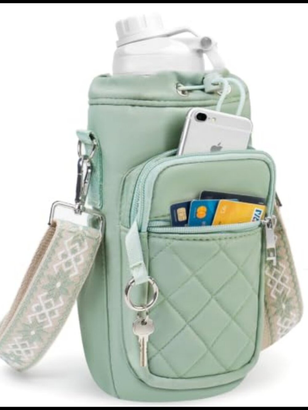 Water Bottle Carrier Bag Crossbody Sling Insulated Nylon RFID Theft Hiking